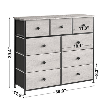 9 Drawer Steel Frame Bedroom Storage Chest Dresser, Dark Taupe (For Parts) - VMInnovations