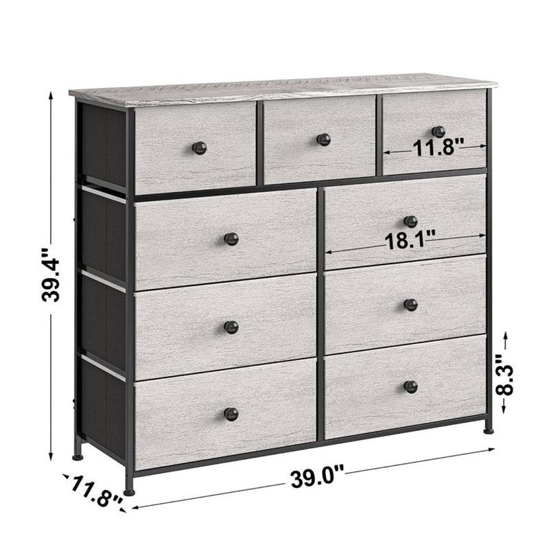 9 Drawer Steel Frame Bedroom Storage Organizer Chest Dresser, Dark Taupe (Used)
