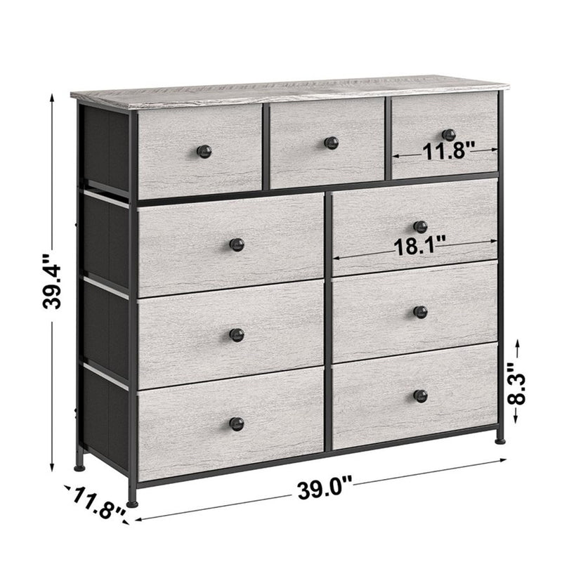 9 Drawer Steel Frame Bedroom Storage Chest Dresser, Dark Taupe (For Parts)