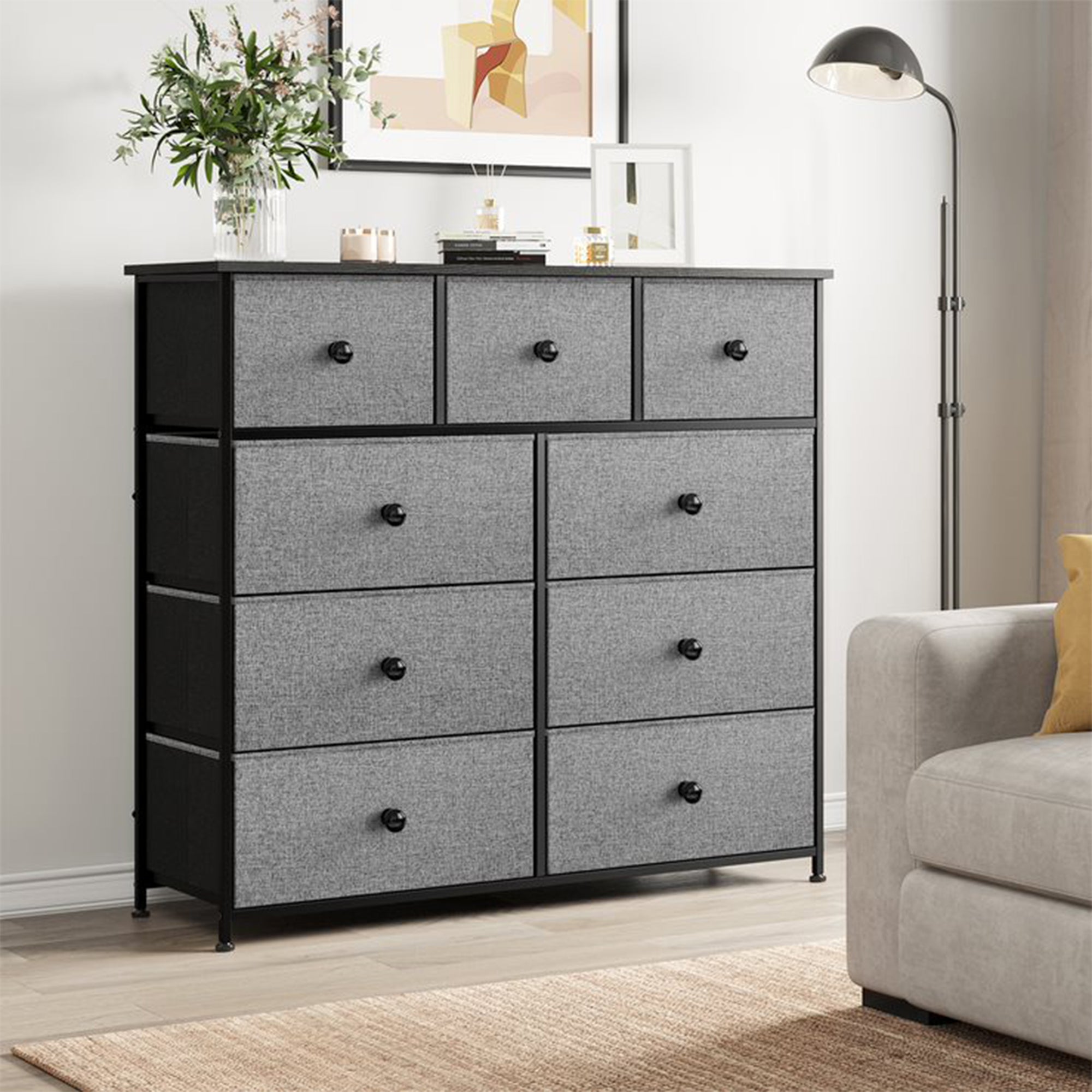 9 Drawer Steel Frame Bedroom Organizer Chest Dresser, Light Grey (Open Box) - VMInnovations