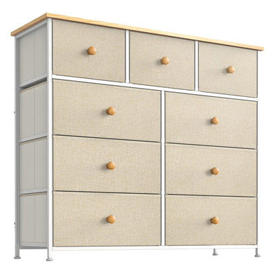 REAHOME 9 Drawer Steel Frame Bedroom Storage Organizer Chest Dresser, Taupe