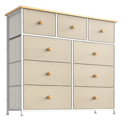 REAHOME 9 Drawer Steel Frame Bedroom Storage Chest Dresser, Taupe (For Parts)