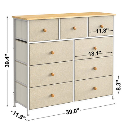 REAHOME 9 Drawer Steel Frame Bedroom Storage Chest Dresser, Taupe (Used)
