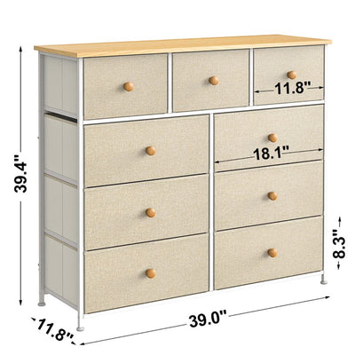 REAHOME 9 Drawer Steel Frame Bedroom Storage Chest Dresser, Taupe (For Parts)