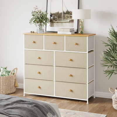 REAHOME 9 Drawer Steel Frame Bedroom Storage Chest Dresser, Taupe (For Parts) - VMInnovations