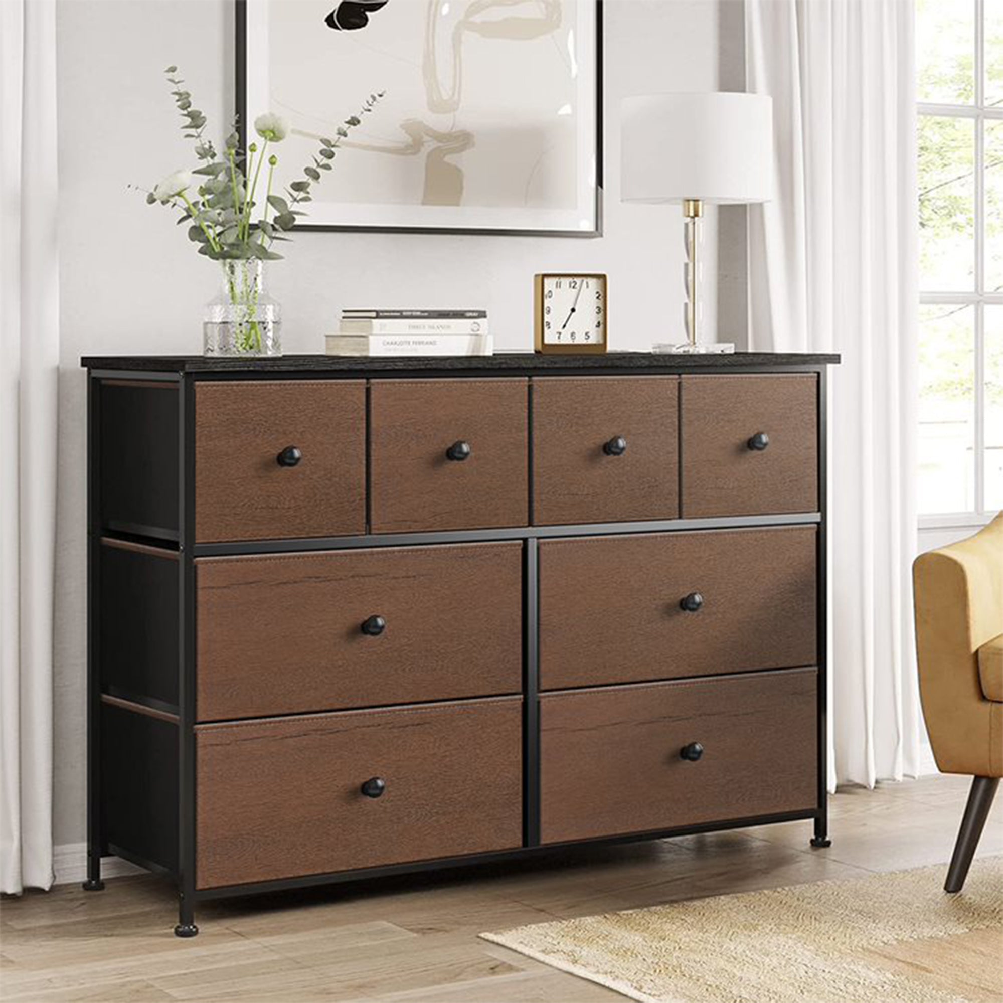REAHOME 8 Drawer Steel Frame Bedroom Storage Organizer Chest Dresser, Espresso - VMInnovations
