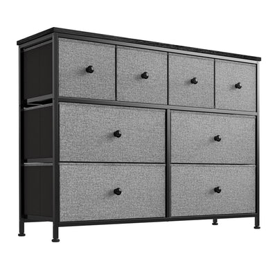 REAHOME 8 Drawer Steel Frame Bedroom Storage Organizer Chest Dresser, Light Grey