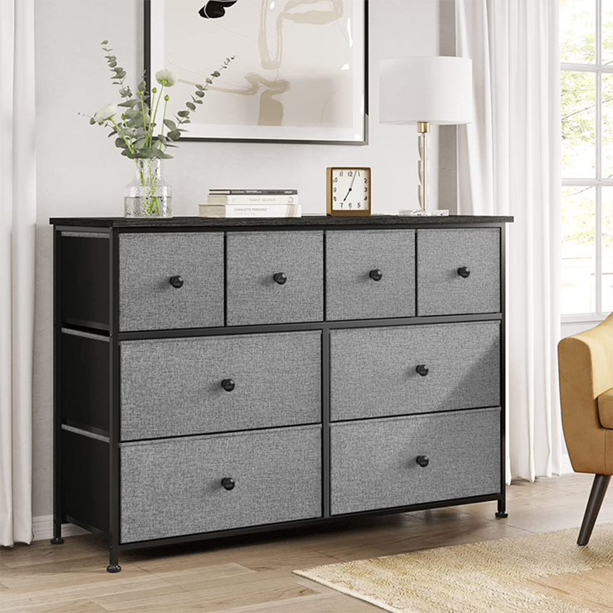 8 Drawer Steel Frame Bedroom Organizer Chest Dresser, Light Grey (For Parts)