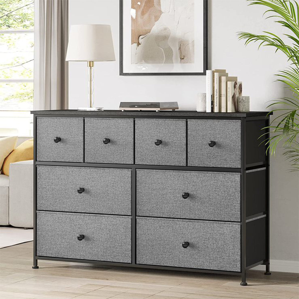 8 Drawer Steel Frame Bedroom Organizer Chest Dresser, Light Grey (For Parts)