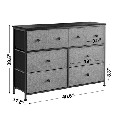8 Drawer Steel Frame Bedroom Organizer Chest Dresser, Light Grey (For Parts)
