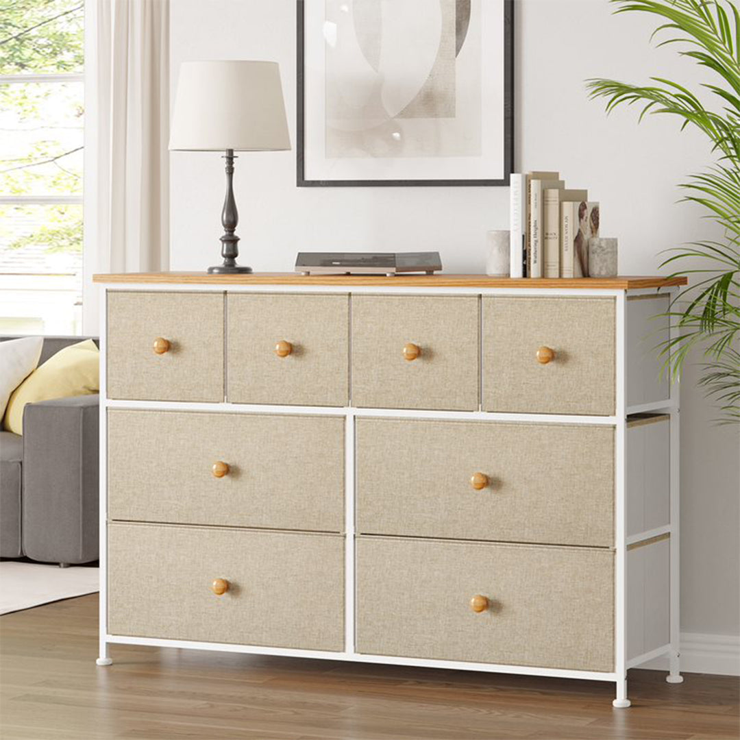 8 Drawer Steel Frame Bedroom Storage Organizer Chest Dresser, Taupe (Open Box)