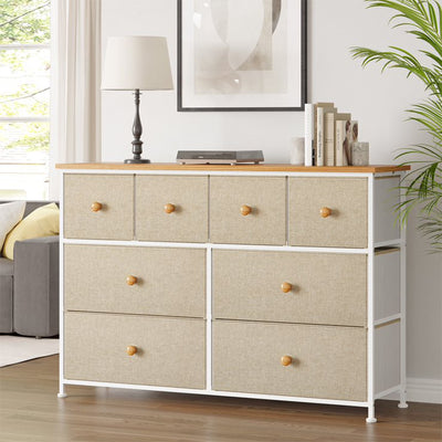 8 Drawer Steel Frame Bedroom Storage Organizer Chest Dresser, Taupe (Open Box) - VMInnovations