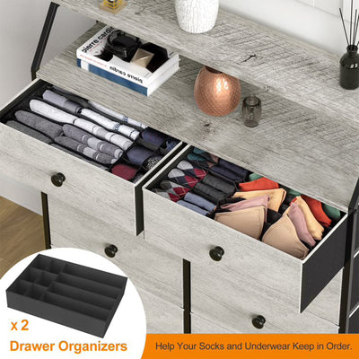 REAHOME 8 Drawer Wood Top Storage Dresser w/ 2 Drawer Organizers, Dark Taupe