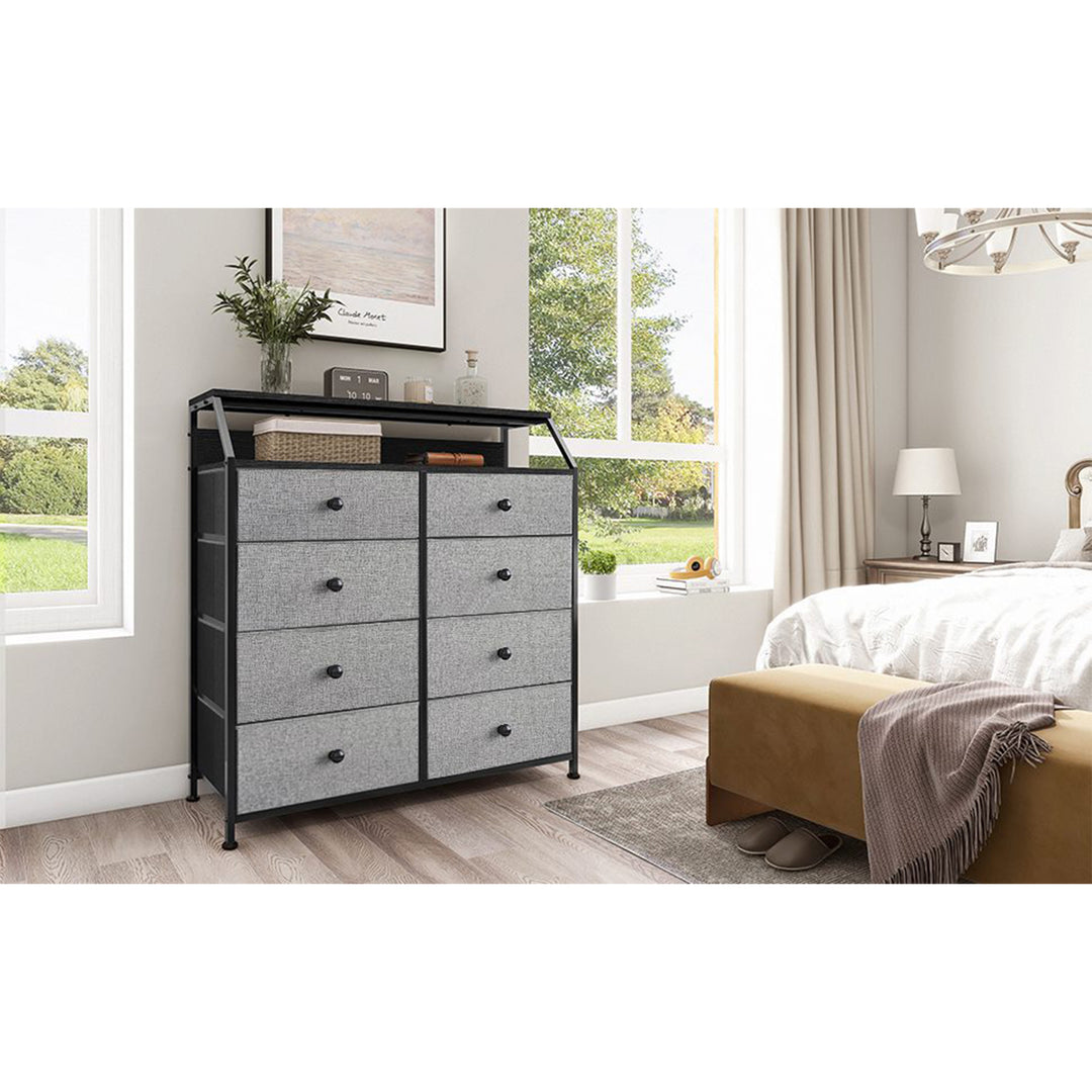 REAHOME 8 Drawer Wood Top Storage Dresser w/ 2 Drawer Organizers, Light Grey