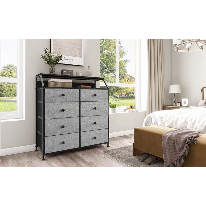 REAHOME 8 Drawer Wood Top Storage Dresser, Light Grey (For Parts)