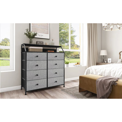 REAHOME 8 Drawer Wood Top Storage Dresser w/ 2 Drawer Organizers, Light Grey