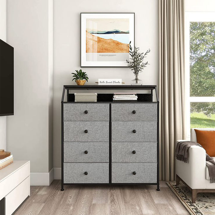 REAHOME 8 Drawer Wood Top Storage Dresser, Light Grey (For Parts)