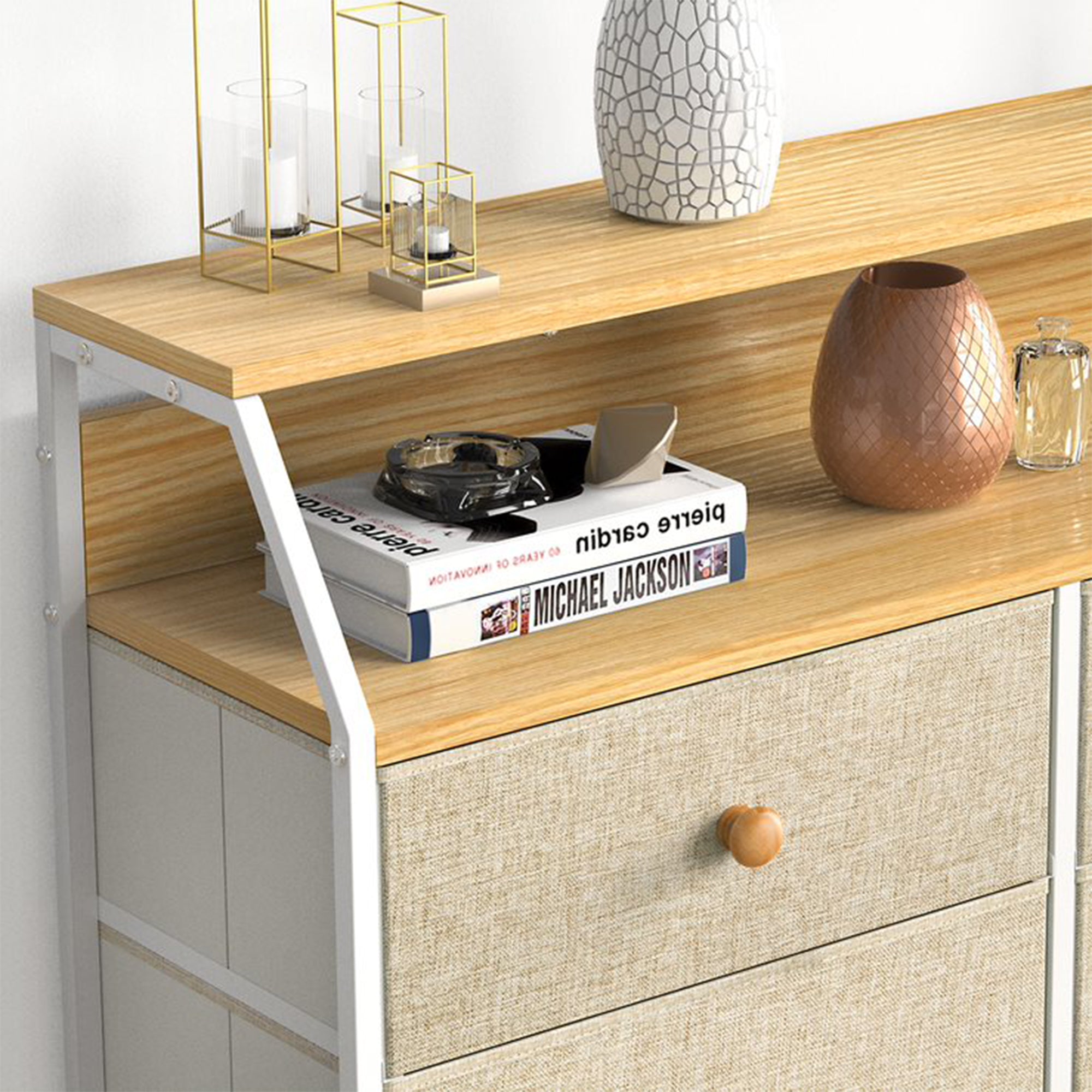 REAHOME 8 Drawer Wood Top Storage Organizer Dresser w/2 Drawer Organizers, Taupe - VMInnovations
