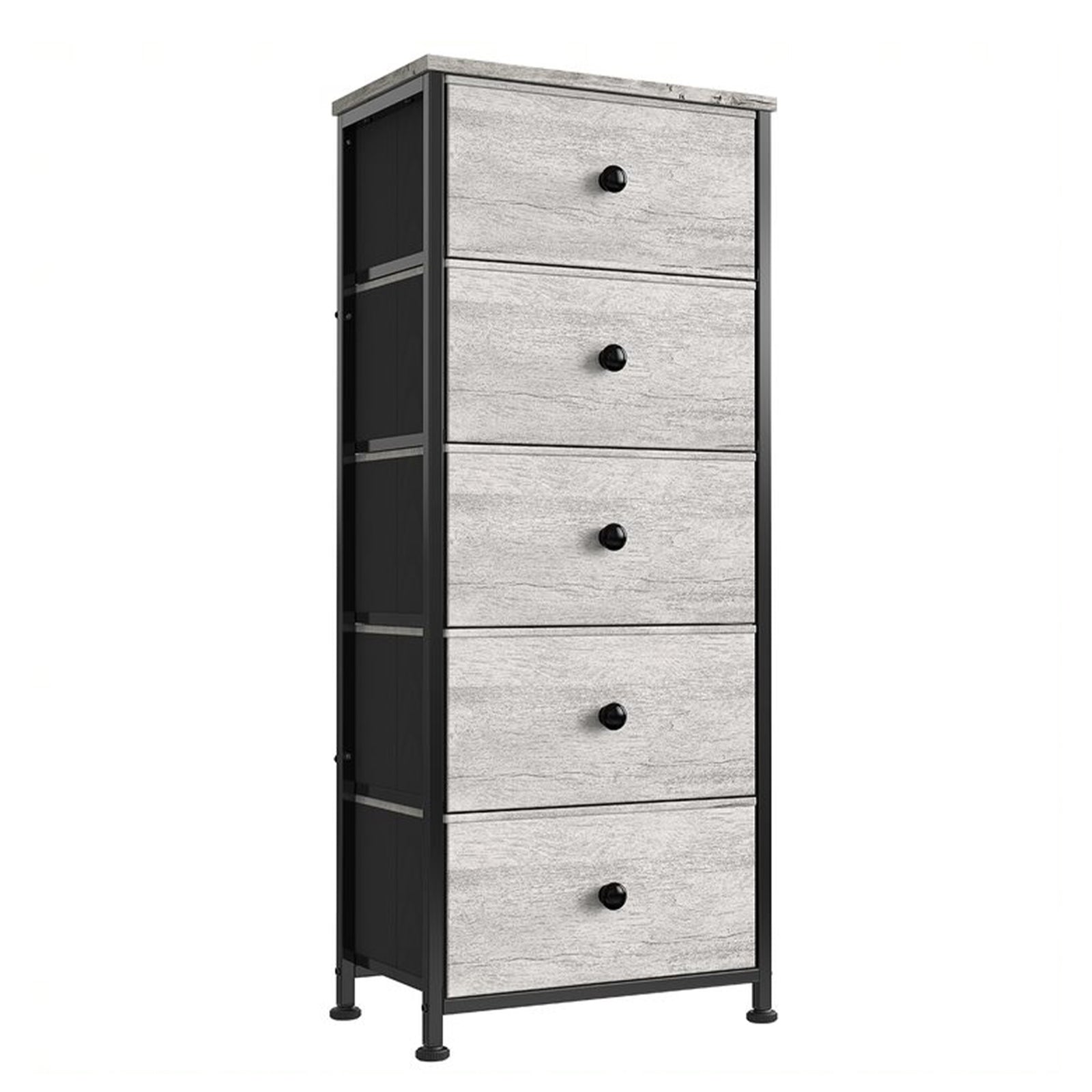 REAHOME Vertical Narrow Metal Tower Dresser w/ 5 Fabric Drawer Bins, Dark Taupe - VMInnovations