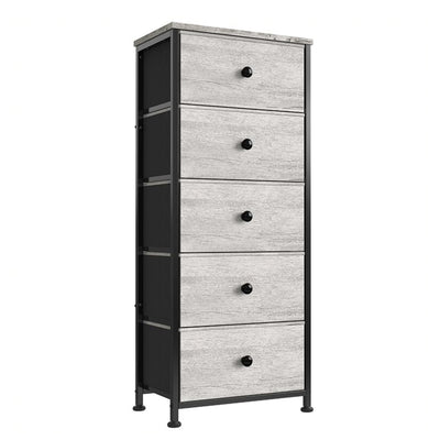 REAHOME Vertical Narrow Metal Tower Dresser w/ 5 Drawer Bins, Dark Taupe (Used)