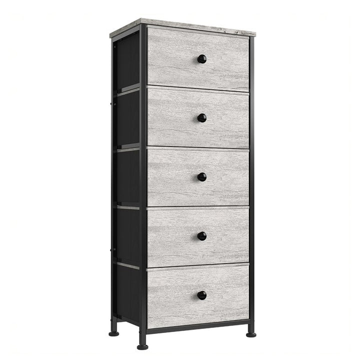 REAHOME Vertical Narrow Metal Tower Dresser w/ 5 Fabric Drawer Bins (Open Box)