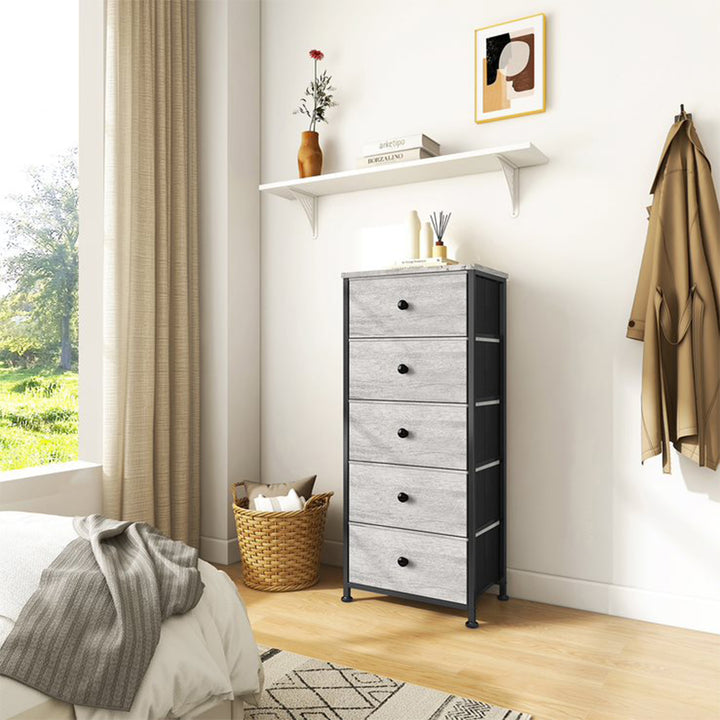 REAHOME Vertical Narrow Metal Tower Dresser w/ 5 Fabric Drawer Bins (Open Box) - VMInnovations