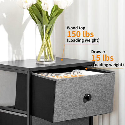 REAHOME Vertical Narrow Metal Tower Dresser w/ 5 Fabric Drawer Bins, Light Grey - VMInnovations