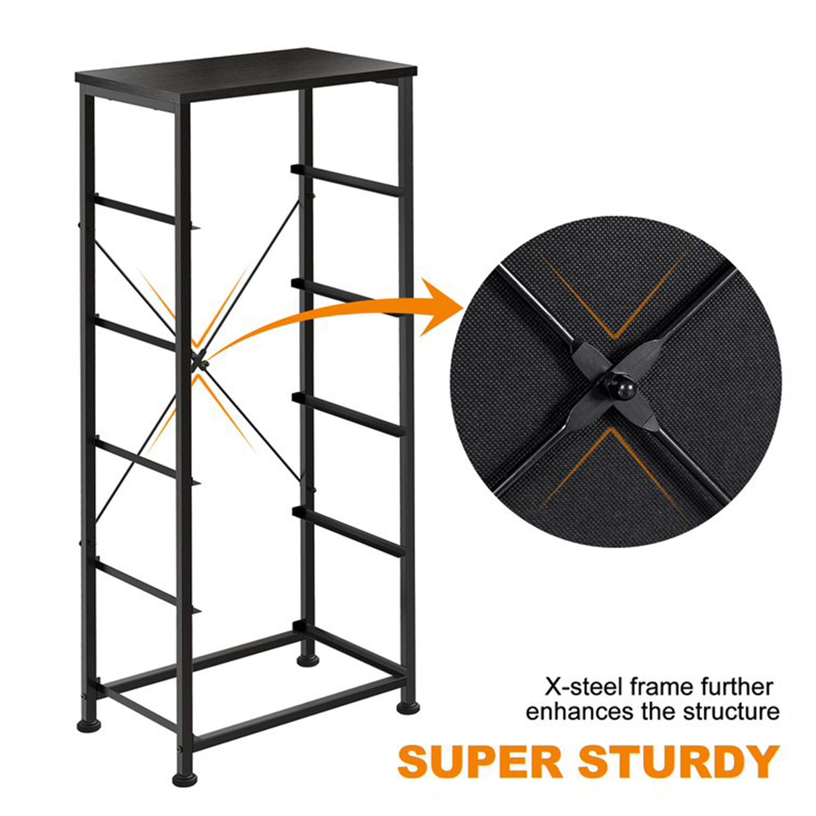 Vertical Narrow Metal Tower Dresser w/ 5 Fabric Drawer Bins (Open Box) - VMInnovations