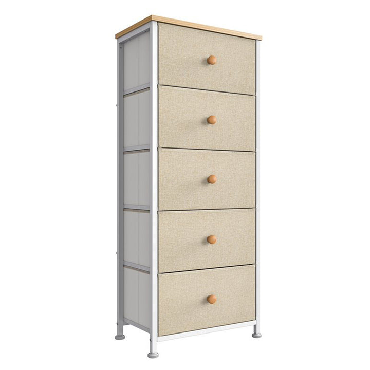 REAHOME Vertical Metal Tower Dresser with 5 Fabric Drawer Bins, Taupe (Used) - VMInnovations