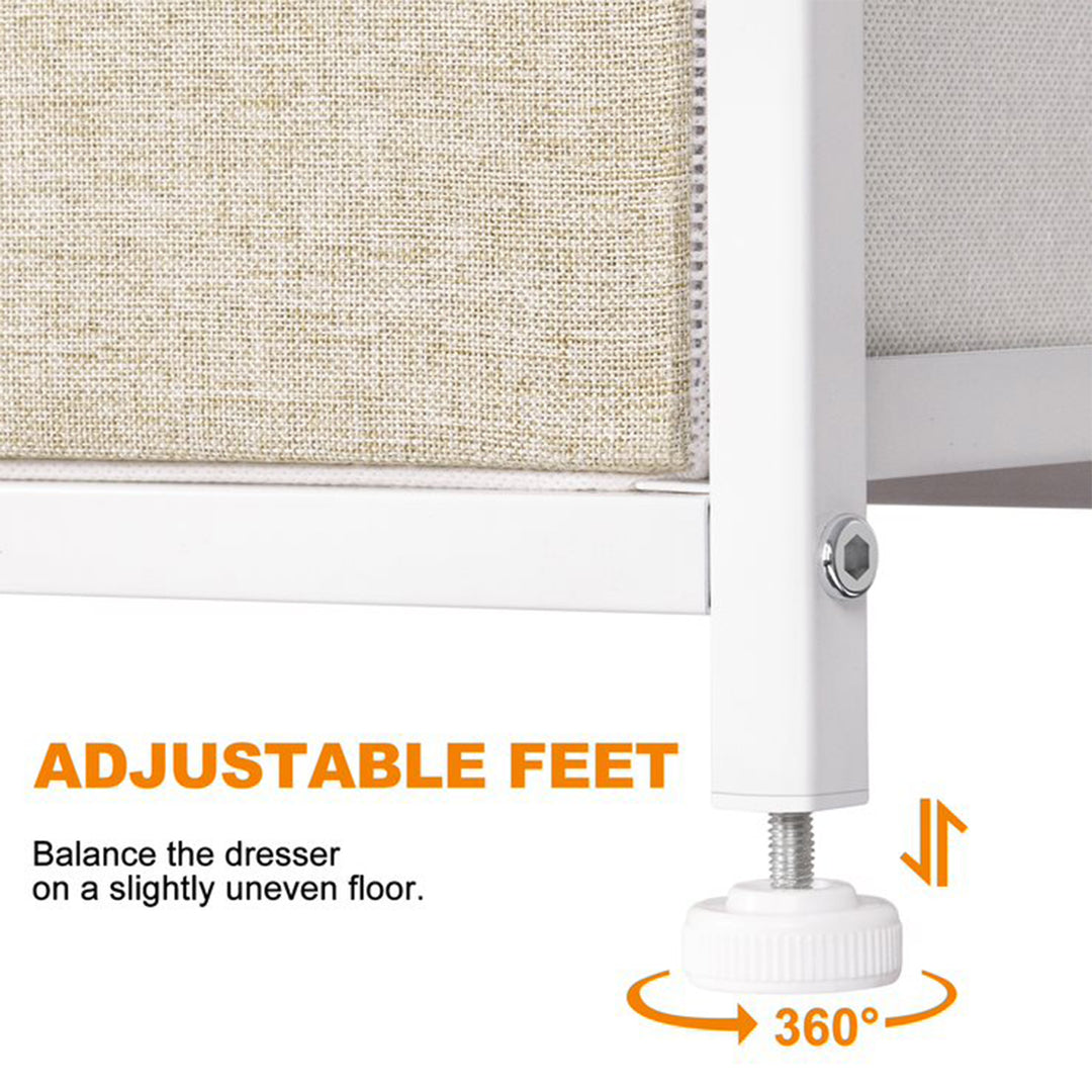 Vertical Narrow Metal Tower Dresser with 5 Fabric Drawer Bins, Taupe (Open Box) - VMInnovations