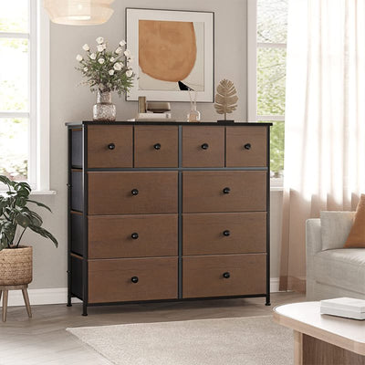 REAHOME 10 Drawer Steel Frame Bedroom Chest Dresser, Espresso (Used)