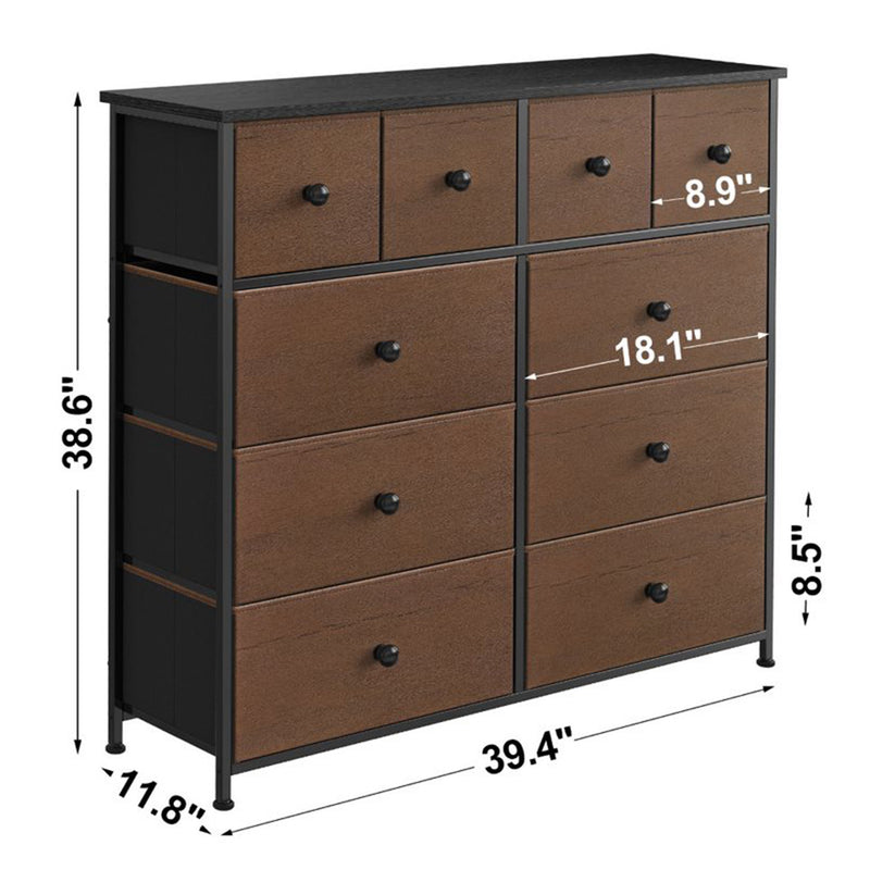 REAHOME 10 Drawer Steel Frame Bedroom Storage Organizer Chest Dresser, Espresso