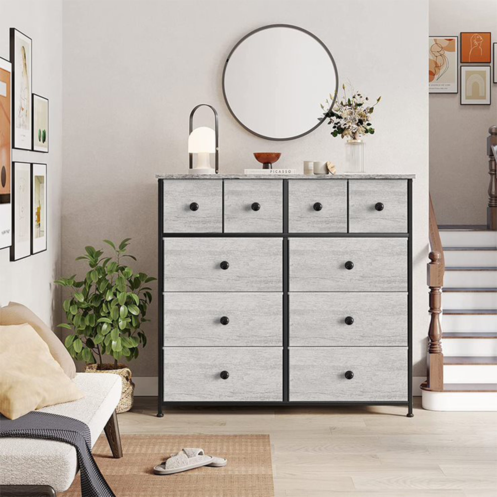 10 Drawer Steel Frame Bedroom Storage Organizer Dresser, Dark Taupe (Open Box) - VMInnovations