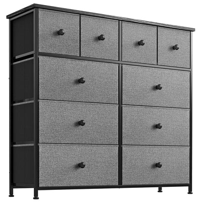 REAHOME 10 Drawer Steel Frame Bedroom Storage Organizer Dresser, Light Grey