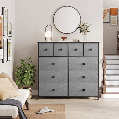 10 Drawer Steel Frame Bedroom Storage Organizer Dresser, Light Grey (Open Box) - VMInnovations