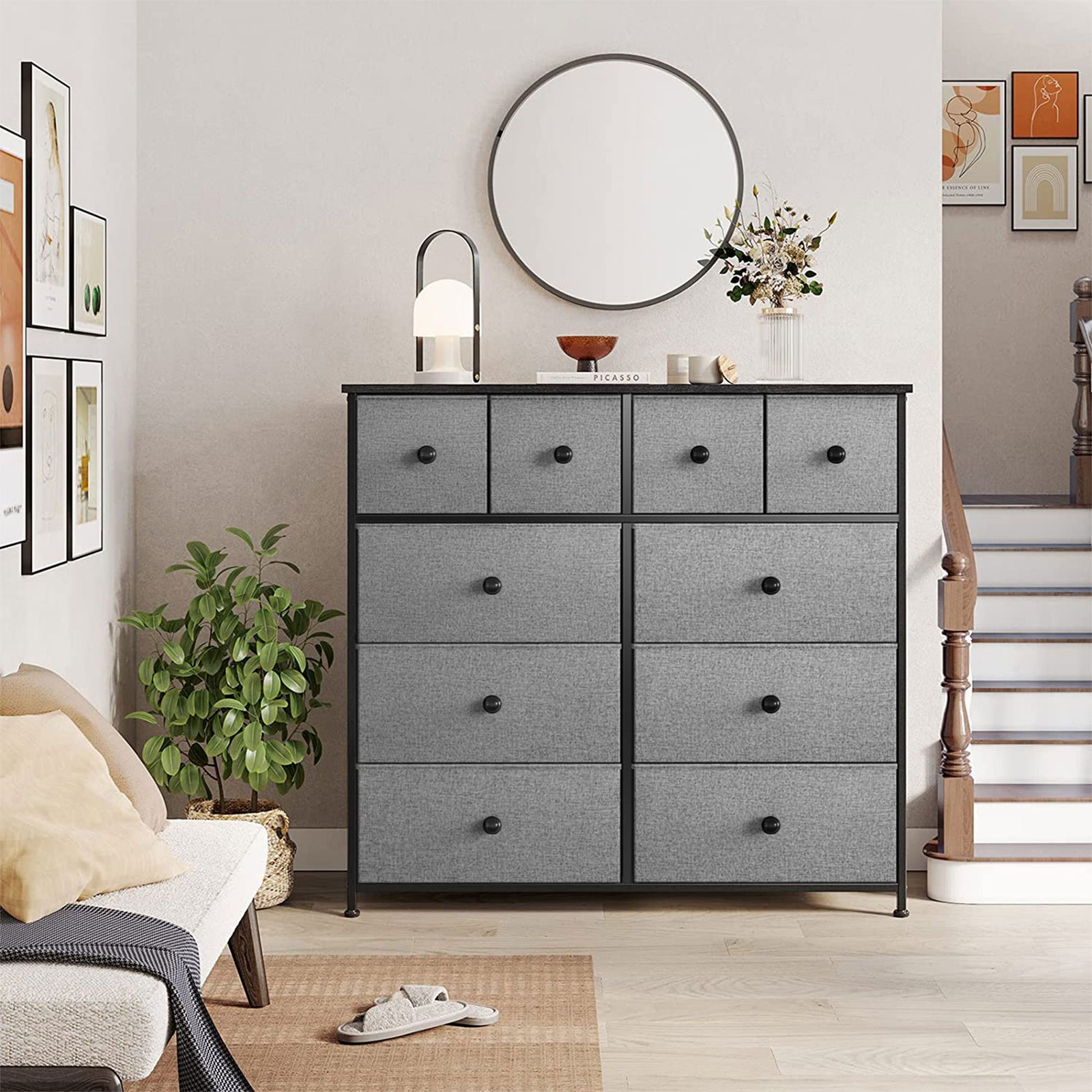 10 Drawer Steel Frame Bedroom Storage Organizer Dresser, Light Grey (Used) - VMInnovations