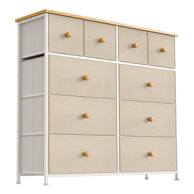 REAHOME 10 Drawer Steel Frame Bedroom Storage Organizer Chest Dresser, Taupe