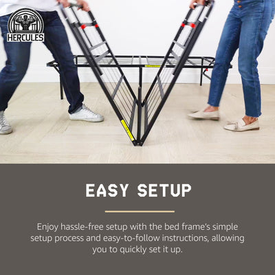 Hercules Folding Metal Bed Frame, 14 Inch Mattress Foundation, Queen (Open Box) - VMInnovations