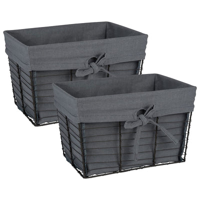 DII Design Imports Chicken Wire Storage Basket w/ Liner, Vintage Grey (Set of 2)