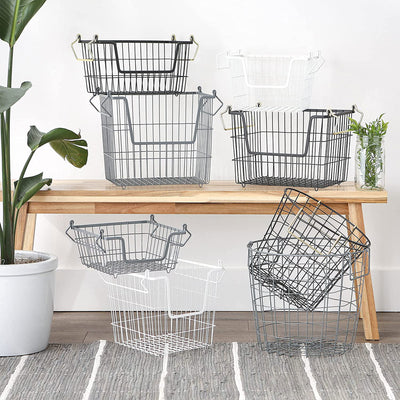 Wire Mesh Stackable Utility Storage Bin, Large, Cool Gray (Open Box) - VMInnovations