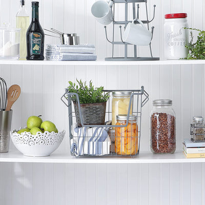 Wire Mesh Stackable Utility Storage Bin, Large, Cool Gray (Open Box) - VMInnovations