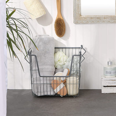 Wire Mesh Stackable Utility Storage Bin, Large, Cool Gray (Open Box) - VMInnovations