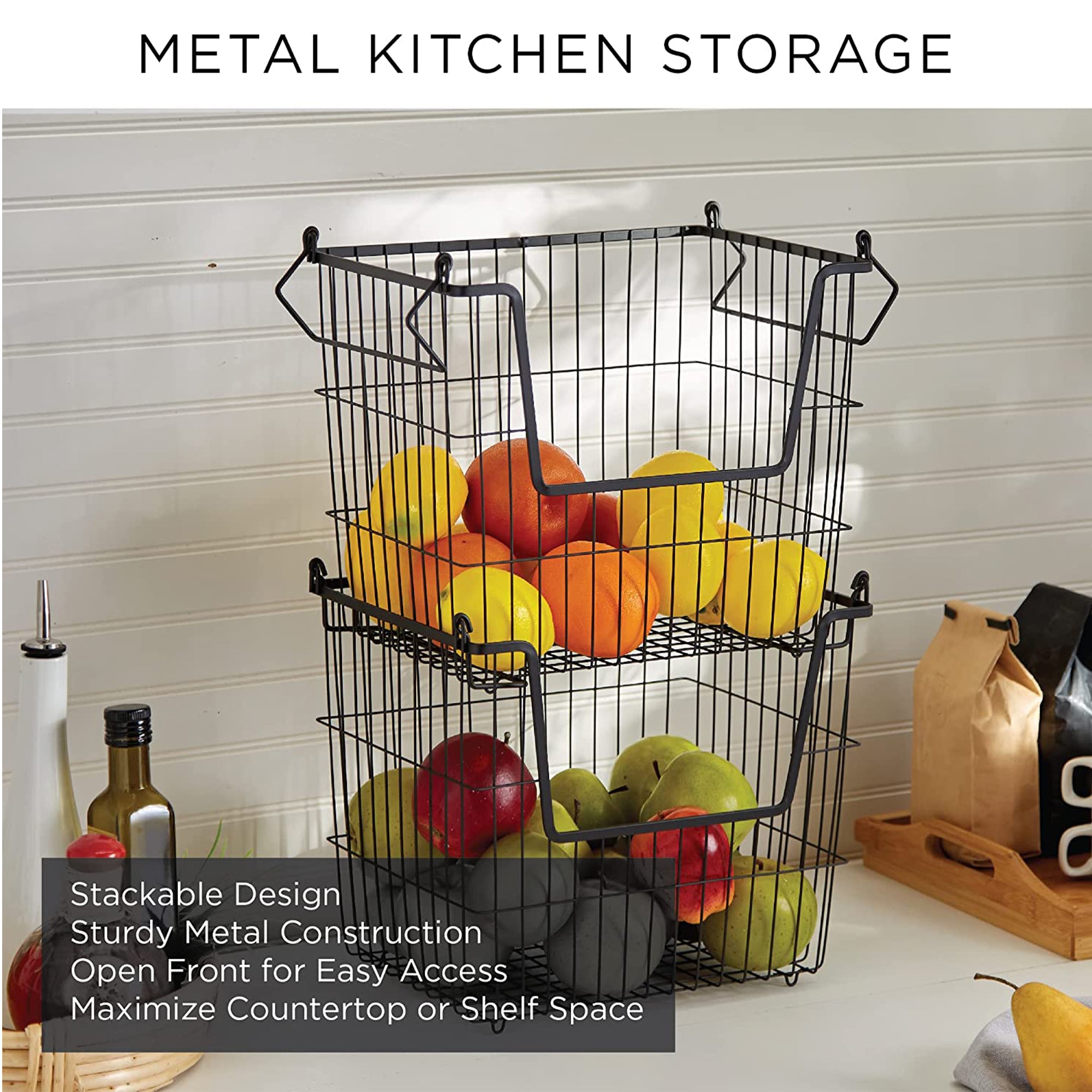 Wire Mesh Stackable Utility Storage Bin, Large, Cool Gray (Open Box) - VMInnovations