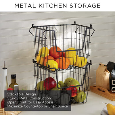 Wire Mesh Stackable Utility Storage Bin, Large, Cool Gray (Open Box) - VMInnovations
