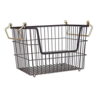 DII Design Imports Wire Mesh Stackable Utility Storage Bin, Medium, Black & Gold