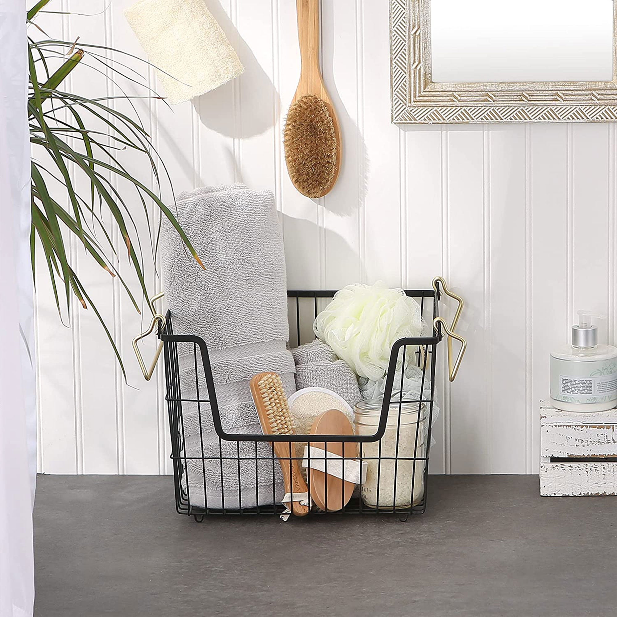 DII Design Imports Wire Mesh Stackable Utility Storage Bin, Medium, Black & Gold