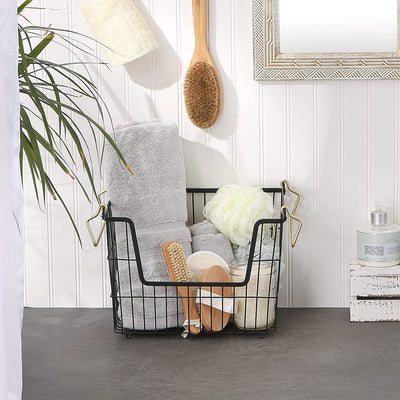 DII Design Imports Wire Mesh Stackable Utility Storage Bin, Medium, Black & Gold