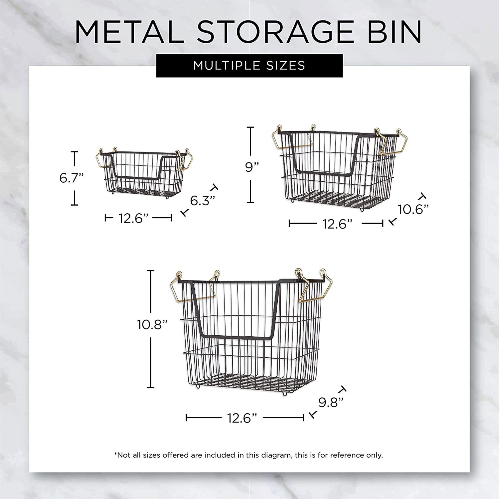 DII Design Imports Wire Mesh Stackable Utility Storage Bin, Medium, Black & Gold