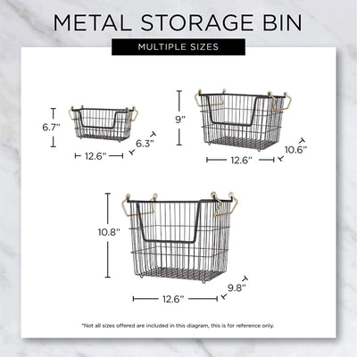 DII Design Imports Wire Mesh Stackable Utility Storage Bin, Medium, Black & Gold