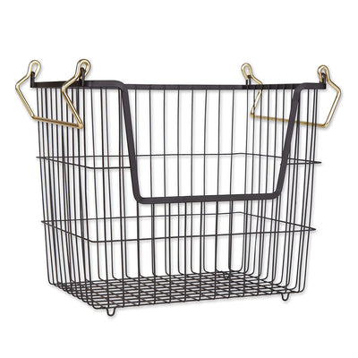 DII Design Imports Wire Mesh Stackable Utility Storage Bin, Large, Black & Gold